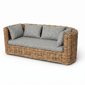 Surabaya <b>Sofa</b> Mahogany Wood Frame Half Cl Rattan Polished Dhapnie Light Grey Cushions Daybed Premium Patio <b>Outdoor</b> Furniture - Product Image 1