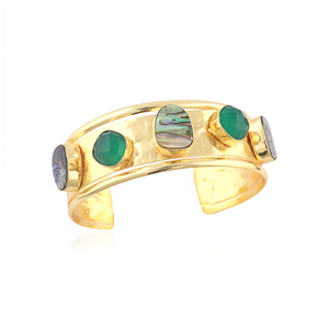 <b>Chunky</b> statement jewelry natural abalone shell with green onyx open cuff <b>bracelet</b> 18k <b>gold</b> plated wide band adjustable <b>bracelet</b> - Product Image 2