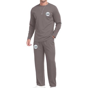 Pijama de lana para hombre, conjunto de 2 piezas, ropa de dormir de manga larga con cuello redondo, conjunto de ropa de descanso térmica cálida, chándal - Product Image 2