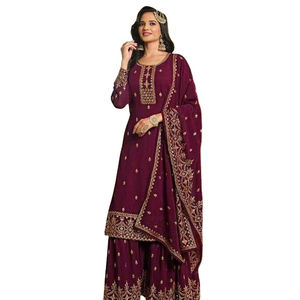 Nuevo estilo Bollywood Pure Organza Kurtis con viscosa de seda Palazzo y traje pesado Dupaata de red bordada - Product Image 1