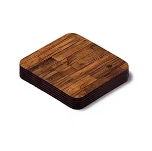 Posavasos de madera hecho a mano Premium Round Set de 4 posavasos de madera elegantes de Crescent Crafts - Product Image 4