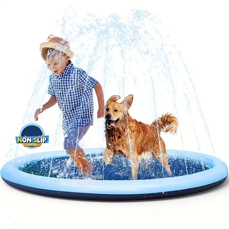 कस्टम आउटडोर पोर्टेबल ब्लू 59 इंच बच्चों पालतू कुत्ते Inflatable पानी खेलने चटाई कुत्ते छप छिड़काव पैड