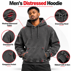 Sweat à capuche premium pour homme, effet vieilli, avec textures de tissu distinctives, style streetwear décontracté et un attrait urbain unique - Product Image 6