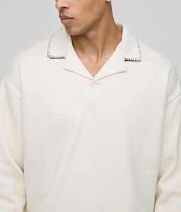 OEM/ODM T-shirt polo élégant à manches longues et à bordure pour hommes 100% coton T-shirt polo ample avec logo imprimé personnalisé pour hommes - Product Image 4