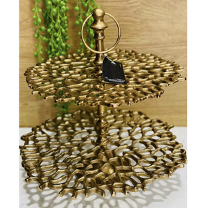 Plateau de présentation à 2 niveaux en métal doré corail, idéal pour les mariages et la décoration intérieure – Vente chaude - Product Image 1