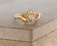 Bague Claddagh pour femme, bague de promesse en forme de cœur, style irlandais, 1 carat de moissanite, argent sterling plaqué or rose, cadeau de fiançailles