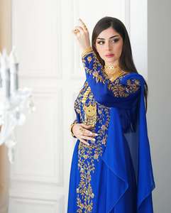 ชุดราตรีแบบเรียบหรูสีน้ำเงินเข้ม ปักลายลูกปัด  แบบสุภาพ  ยาวคลุมเท้า  ผ้าอิสลาม  รักษ์โลก 100% - Product Image 3