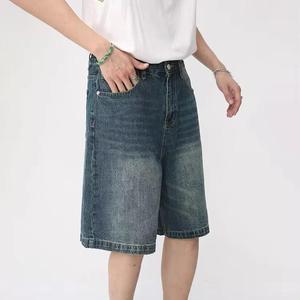 Shorts en jean mi-long tendance pour homme, coupe droite et large, décontractés, boutonnés, en denim tissé à séchage rapide – Collection Printemps-Été 2025 - Product Image 3