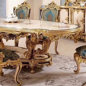 Elysoria The Addison Luxury <b>Dining</b> <b>Table</b> Set Solid Teak Wood <b>White</b> Gold Hand Carved European Palace Furniture collection - Product Image 5