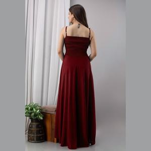 Robe de soirée confortable en mousseline de soie bordeaux, coupe trapèze, taille empire, longueur ras du sol, ornée de dentelle et de perles de cristal, style simple, pour taille XL - Product Image 6