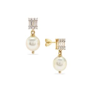 Pendientes de perlas cultivadas del Mar del Sur de 8 mm con circonita blanca en oro de 9 quilates - Product Image 1