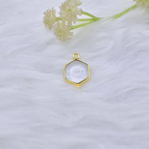 Cristal Quartz élégant pendentif 925 argent Sterling lunette ensemble breloque hexagone or Vermeil simple caution élégant bijoux cadeau pour elle - Product Image 3