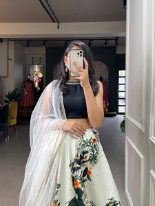 Good Price Support / Adult Evergreen Design Zari Satin Lehenga Choli With Dupatta With Printed Work Wholesale Factory <b>Supply</b> - Product Image 4