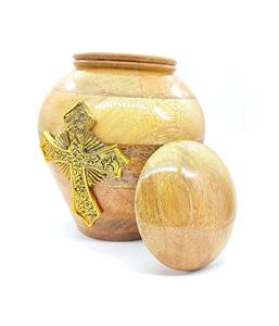 Urna de Cruz Celta de madera hecha a mano para cenizas humanas adultas con bolsa de terciopelo Urnas de cremación para cenizas Urnas decorativas-(Cruz dorada) - Product Image 1