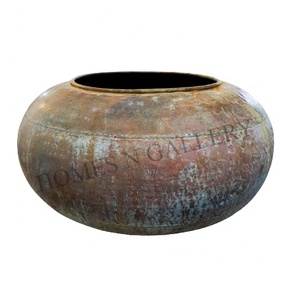 Vintage Mid Century <b>Old</b> Century Style hand <b>crafted</b> patina Brass footed with handles Planters Pots At Low Price Made In India - Product Image 2