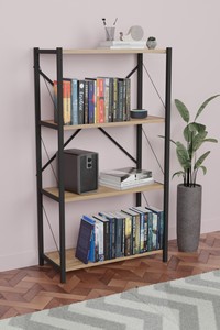 Étagère industrielle à 4 niveaux avec étagères en bois, structure métallique, support de rangement autoportant pour salon, bureau à domicile, design moderne - Product Image 3