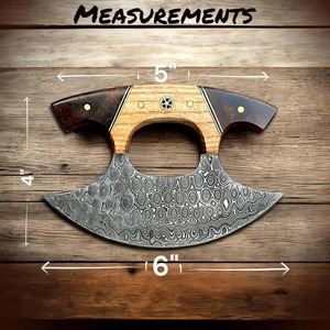 Couteau Ulu, couteau coupe-pizza en acier damas forgé à la main de 6 "avec manche en bois antidérapant, couteau hachoir à salade de qualité supérieure. - Product Image 4