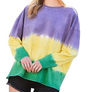 T-shirt graphique tie-dye personnalisé en gros, col rond, manches longues, coupe oversize pour femme - Product Image 2