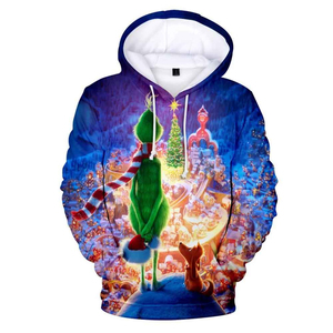 Sweat à capuche décontracté pour homme, Noël 2026, motif sapin et Père Noël, bleu, en polyester tricoté, pour l'hiver - Product Image 1