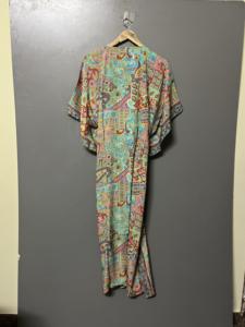 Robe longue décontractée pour femme de meilleure qualité, caftan en soie ajusté col V élégant pour le printemps, l'été, taille naturelle - Product Image 2