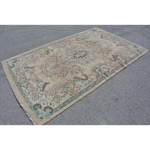 Turkish <b>Wool</b> Rug 5.5x9.2 ft (167x281 Cm) Eco-Friendly <b>Brown</b> Patchwork Latex Backing Vintage Rug - Product Image 3