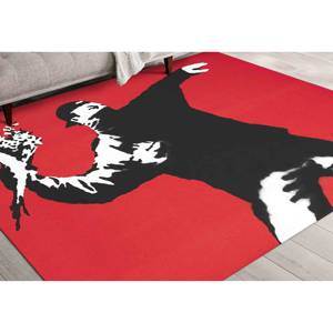 Alfombra Banksy Lanzador de Flores: Alfombra con detalles rojos impresa en 3D, con pelo suave - Product Image 1