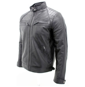 Veste de Moto en Cuir Véritable pour Homme, Épaules Renforcées, Fermeture à Glissière, Imperméable, Coupe-Vent, Style Formel, Avant en Toile - Product Image 2