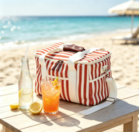 Sac isotherme de plage vintage en toile solide de luxe avec fermeture éclair et bandoulière amovible