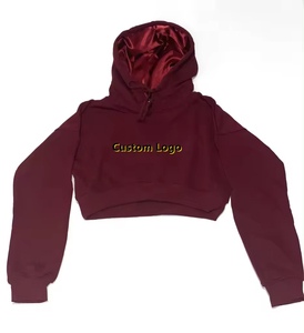 OEM Custom logo High Quality Streetwear Fashion Crop Top Hoodie Women Silk Satin Lined Hood 100% Cotton Hoodies - Product Image 3