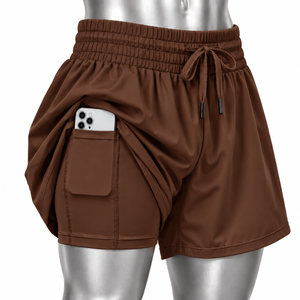 Shorts deportivos de alto rendimiento para mujer, transpirables, negros, con cintura elástica, cordón ajustable, de secado rápido y con bolsillos. - Product Image 3