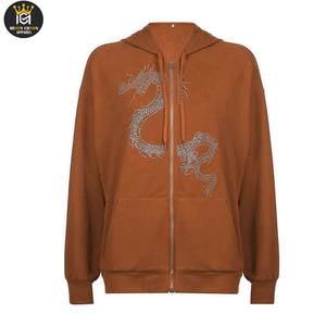 Sudadera Unisex con Cremallera Logotipo Personalizado 100% Algodón Transpirable Ropa de Invierno Nuevo Diseño Adorno de Diamantes de Imitación sudaderas con capucha para hombre - Product Image 6