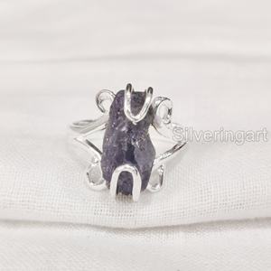 เครื่องประดับหินหยาบแหวนสำหรับผู้หญิงแหวนพลอยแทนซาไนต์ธรรมชาติ December birthstone ฮิปฮิปฮิปปี้ลวด925แหวนเงินสเตอร์ลิง - Product Image 3