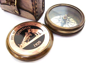 เข็มทิศทองเหลืองทึบสไตล์โบราณพร้อมเคสหนังสำหรับใส่เสียงของเจ้านาย1920ลอนดอนการเดินเรือสำหรับตั้งแคมป์ - Product Image 2