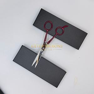 Tijeras de Peluquería Profesionales de Acero Inoxidable para Diestros, Color Rojo Oscuro, Mango Largo, Punta Redonda y Afilada, Calidad de Salón - Product Image 4
