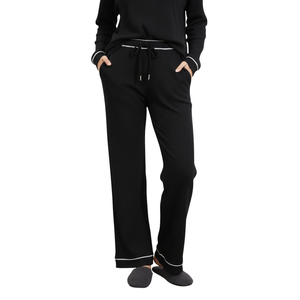 Overol de Pierna Ancha con Cintura Alta Elástica de Punto Acanalado para Mujer, Ligero, Elástico, de Spandex/Algodón con Ribete en Contraste, Estilo Lounge, Venta al Por Mayor de Fábrica - Product Image 1