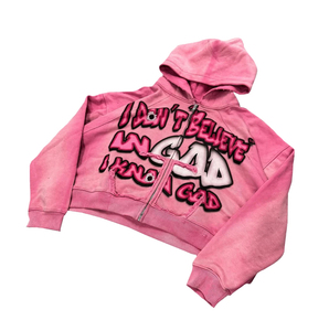 Sudadera con Capucha Extra Grande de Algodón Grueso con Estampado Gráfico Rosa de Lujo Personalizada, Lavada al Ácido, con Cierre - Product Image 4