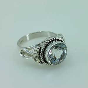 Navya Craft Handmade Women's Ring 925 <b>Solid</b> Sterling <b>Silver</b> with White Topaz Bezel Setting Inlay Gift for Women - Product Image 2