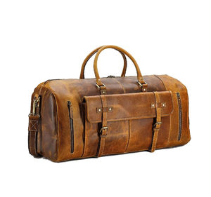 Bolsa de gimnasio de lona de poliéster y cuero de grano completo personalizada para hombres Cierre de cremallera de cuero genuino para viajes durante la noche Deportes de fin de semana - Product Image 1