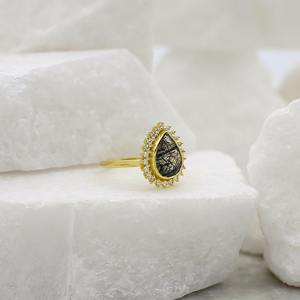 2025 forma de pera 7x10mm anillo de cuarzo rutilo negro oro hecho a mano anillo de compromiso único para mujeres regalo de joyería de piedras preciosas de lujo - Product Image 5