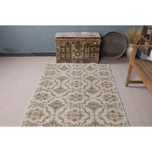 Vintage Rug, 3.9x6.8 ft Area Rug, <b>Brown</b> Abstract <b>Wool</b> Turkish Rug - Product Image 4