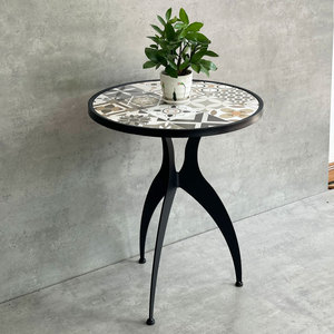 Modern 60cm Round <b>Coffee</b> <b>Table</b> with Durable Metal Iron <b>Legs</b> and Artistic Ceramic Tiles Living Room Furniture-CFD68191 - Product Image 2