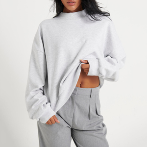 Venta al por mayor mujeres gota hombro cuello redondo sudadera gota-hombro sudaderas con capucha para mujer logotipo personalizado Unisex cuello redondo sudaderas en blanco - Product Image 4