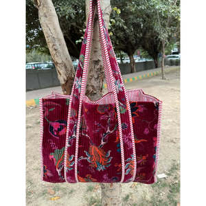 <b>Boho</b> Chic Reversible Quilted Velvet Cotton Women's Tote <b>Bag</b> Large Eco-Friendly Sustainable Grocery Shopping Ochre Beach <b>Bag</b> - Product Image 1