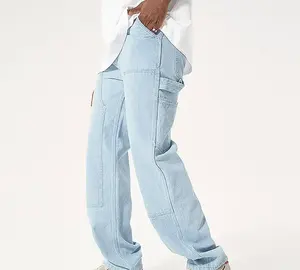 Pantalones Vaqueros Holgados Ligeros para Hombre, Lavado Ácido, con Logotipo Personalizado, Corte Recto Informal, 100% Algodón, Estilo Hip Hop Urbano, Primavera - Product Image 3