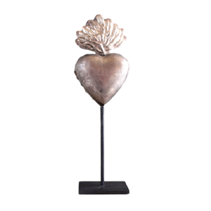 Coeur sacré en métal fini antique argenté avec support Milagros Coeur sacré pour le décor de cadeau catholique décoratif de dessus de table d'église - Product Image 1