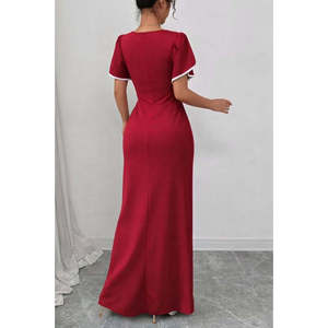 Vestido Elegante de Crepé para Mujer de Jane, con Cuello Cuadrado, Manga Corta y Detalle Cruzado, para Fiestas Formales y Eventos Especiales - Product Image 3
