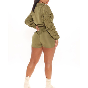 2025 New Design Streetwear Windbreaker Tracksuit Shorts Set High Quality Custom Women's Windbreaker Short Set - Product Image 3