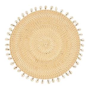 แผ่นรองจานหวายทรงกลมมีขอบเปลือกหอยเป็นมิตรต่อสิ่งแวดล้อมผลิตในเวียดนามแผ่นรองจานทอสำหรับตกแต่งโต๊ะขายส่งทันสมัย - Product Image 2