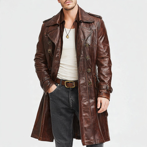 Men Long <b>Leather</b> <b>Coat</b> Letterman Button Down Fashion <b>Leather</b> Long <b>Coat</b> Men's Streetwear <b>Trench</b> <b>Leather</b> Long <b>Coat</b> Mens - Product Image 6