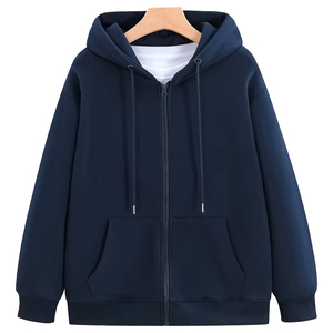 เสื้อมีฮู้ดซิปสำหรับผู้ชายสีดำว่างเปล่าเสื้อมีฮู้ดปรับแต่งได้เสื้อขนแกะผ้าฝ้าย100% แฟชั่นดีไซน์บริษัทโลโก้สีทึบ - Product Image 5